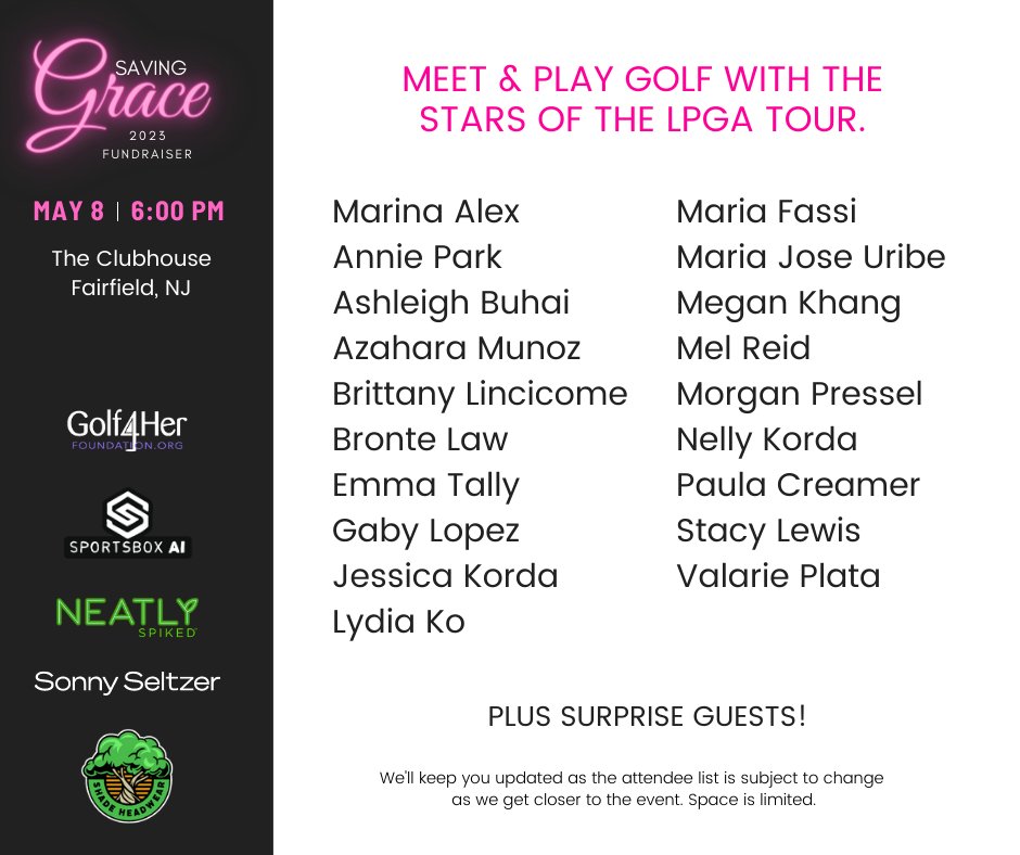 Check out the list of LPGA players coming out to show support for Jane &amp; Grace. So. Much. Love! Ticket info: eventbrite.com/e/saving-grace… | #SavingGrace