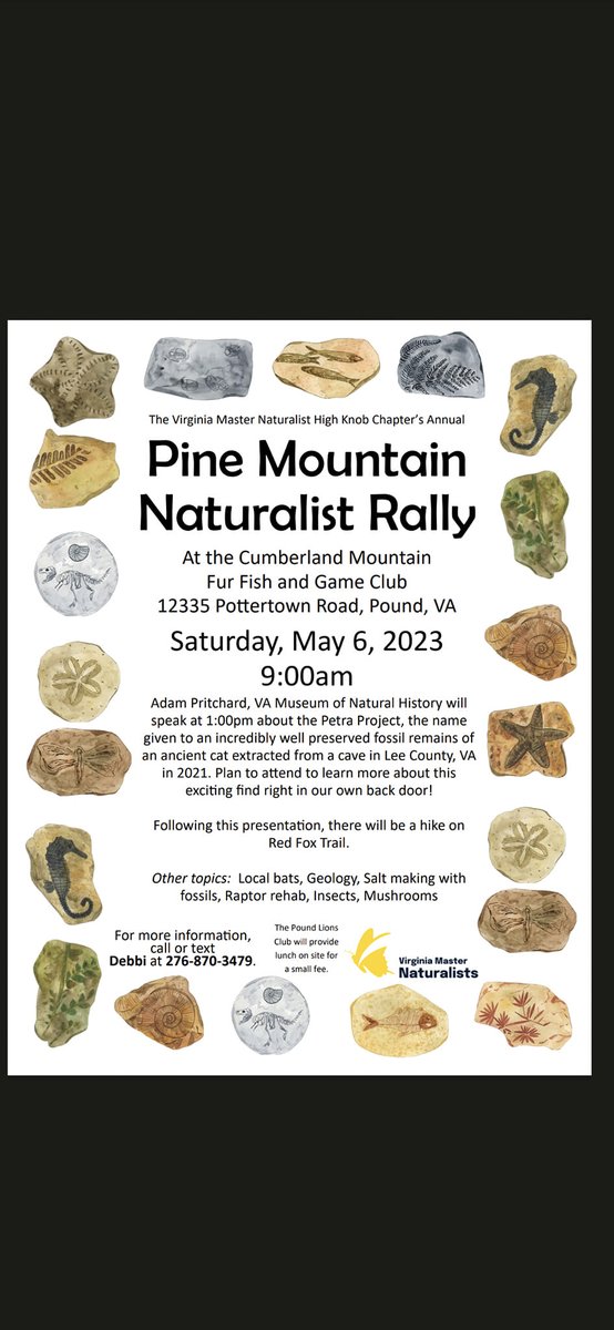 Updated Schedule for Pine Mountain Naturalist Rally. Excited to have Dr. Adam Pritchard from <a href="/VMNH/">Virginia Museum of Natural History</a> speaking about the Petra Project.