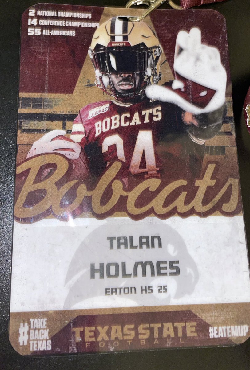 talanholmes_2's tweet photo. Had a great Visit this past weekend at Texas State, can’t wait to be back! #EatEmUp @CoachStutzmann @GJKinne @drobalwayzopen @EatonEagleFB @BrandonMac29 @emiller_ram93 @Coach_Bacc @coachcilumba https://t.co/htLFph4bjL