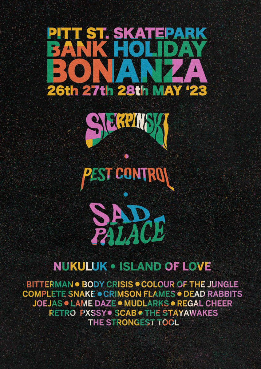 SUPERGLUE our new EP drops on Friday. In the meantime gassed up to be announcing some summer shows - we’ll be in Manchester for <a href="/OutbreakFest/">Outbreak®</a> on probably the most stacked line up we’ve ever been on, and we’ll be in Portsmouth to play Pitt Street Skate Park ✨✨✨