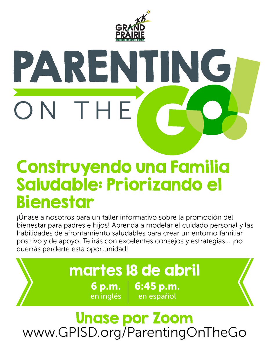 Learn how to model self-care and healthy coping skills to create a positive and supportive family environment.  

Aprenda a modelar el cuidado personal y las habilidades de afrontamiento saludables para crear un entorno familiar positivo y de apoyo.
#GPISD <a href="/GpisdEngagement/">GPISD Family & Community Engagement</a>