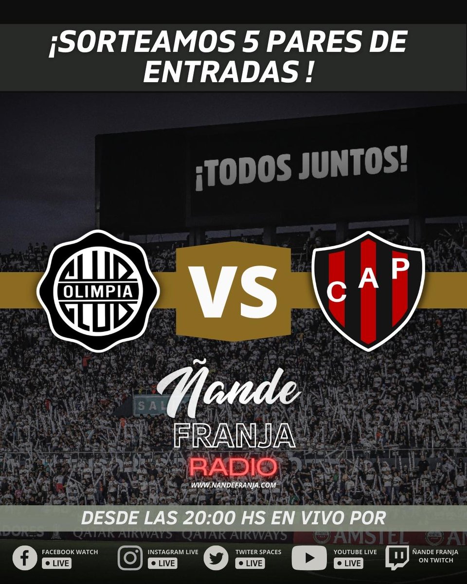 nandefranja's tweet photo. ¡Sorteamos 5 pares de entradas a plateas! 

Seguí los pasos a continuación para participar del sorteo: 

- Dale RT a la publicación. 
- @ a un amigo en las respuestas  
- Seguir nuestra cuenta @nandefranja 

El sorteo se realizara el día de hoy en vivo por #ÑandeFranjaRadio📻 https://t.co/B3BQ3NjBYa