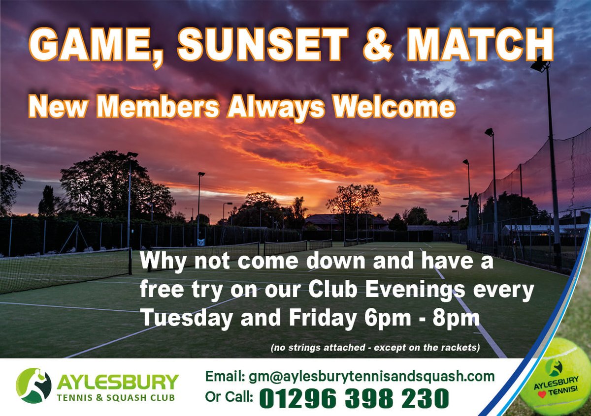 With warmer weather finally here,take advantage of the lighter evenings and do something fun? Tennis is a sport that can be enjoyed all year round. A great way to get active and meet new people.
Come along for a free taster session; held every Tuesday and Friday evenings #tennis