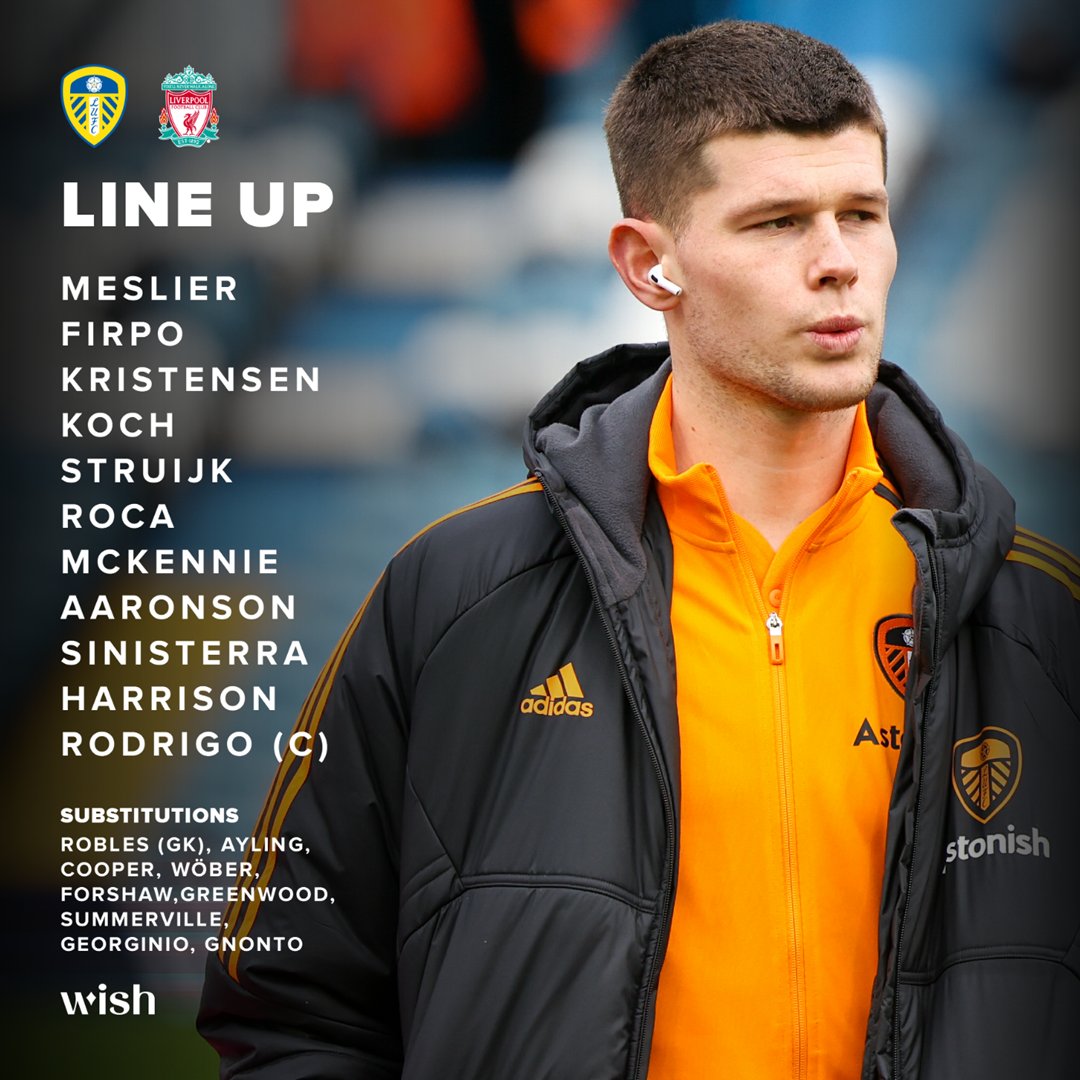 Starting XI:
Meslier, Firpo, Kristensen, Kock, Struijk, Roca, McKennie, Aaronson, Sinisterra, Harrison, Rodrigo (c)
Subs:
Robles, Ayling, Cooper, Wöber, Forshaw, Greenwood, Summerville, Georginio, Gnonto