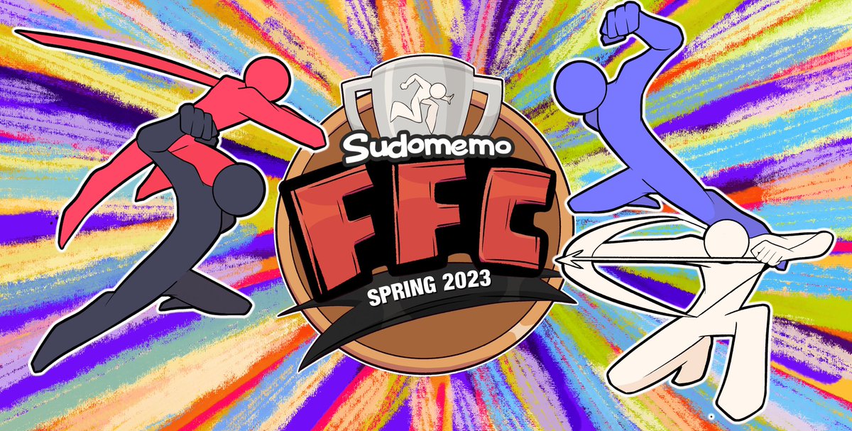 Sudomemo's tweet photo. 👊 ATTENTION ALL STICKFIGHTERS ⚔️
Sudomemo F.F.C. [Flipnote Fight Competition] is happening next week, Sunday April 23rd - 29th! Our panel of judges includes @Hatena360, @Dojo_Hyun, @soapy_bubblesss, @DaSassyOwl, and @Oxob3000 from @hyunsdojo! More details soon. Bring your best! https://t.co/v4NTK5vYT9