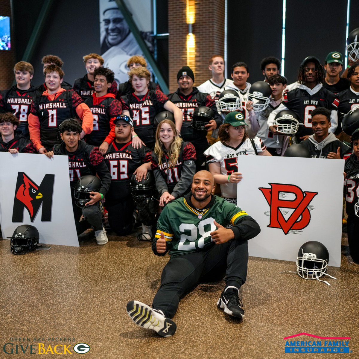 packers's tweet photo. SURPRISE!

Three Wisconsin high school football teams received new @XenithFootball helmets today as part of the #Packers Helmet Give Back Program, in partnership with @amfam!

Check out the unveiling with @ajdillon7 📸: https://t.co/cWpBkBFohL

#PackersGiveBack | #GoPackGo