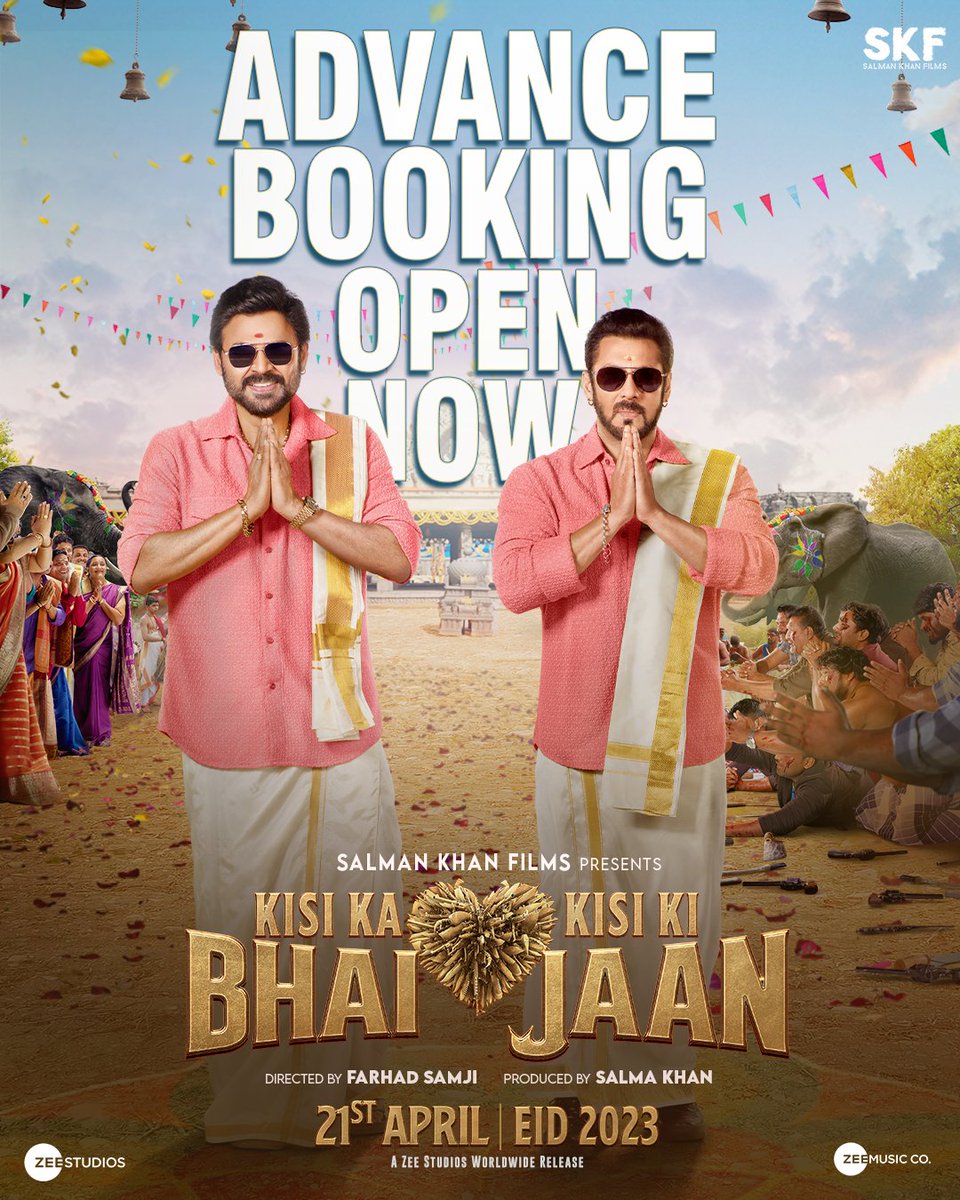 Advance booking is now open for #KisiKaBhaiKisiKiJaan
Grab your tickets now! See you in theatres on April 21st.

Book Tickets Now On:

BMS- bookmy.show/KKBKKJ
Paytm - m.paytm.me/kisikabhaikisi…