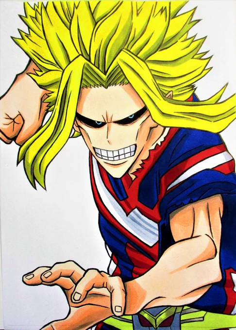 ヒロアカのオールマイト(八木 俊典) (トゥルーフォーム)です ボールペンとコピックで描きました #ヒロアカ #オールマイト #アナログ #イラスト #絵描きさんと繫がりたい #コピック #illustration