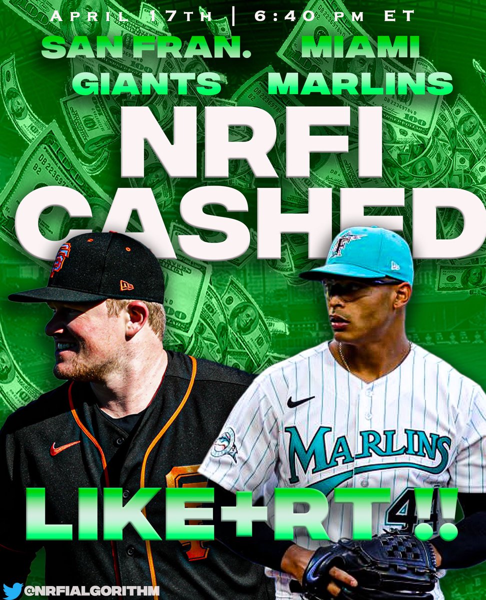 NRFIalgorithm's tweet image. CASH THE NRFI🔥WE ARE COOKING
Giants vs Marlins NRFI: CASHED✅💰

•13-6 ON THE SEASON (68.42%)🎯
•2 IN A ROW,WIN STREAK BEGINS🔥

🚨ALL I ASK:LIKE+RT if you enjoy the FREE NRFI’s🙏IT MEANS A TON !!