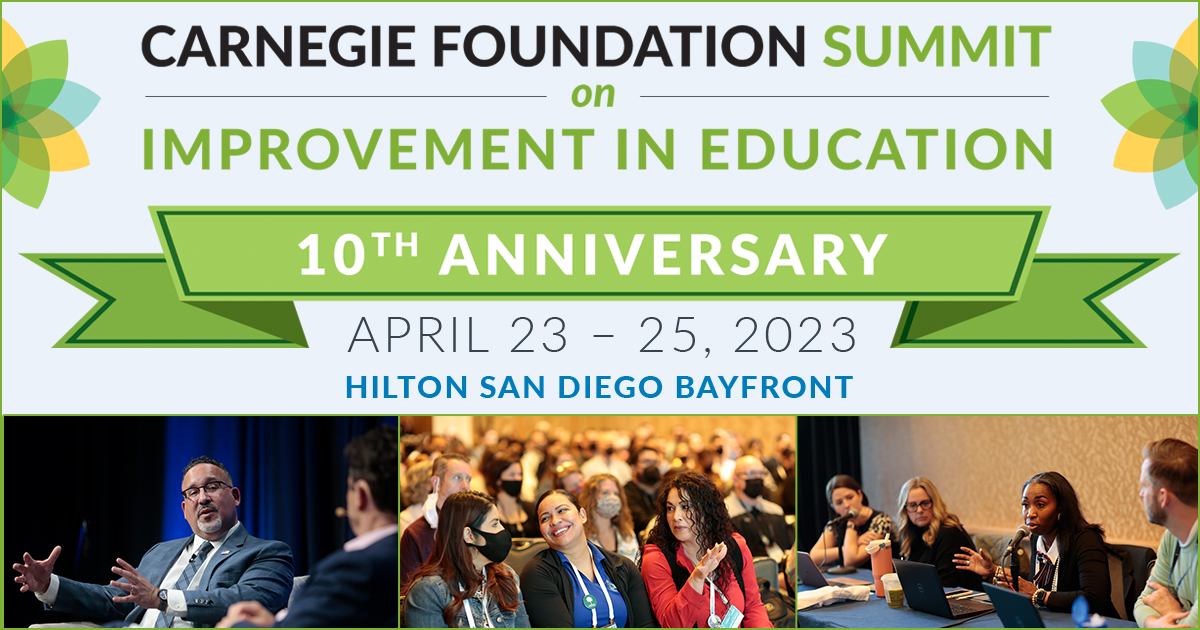 I'm attending the  #CarnegieSummit2023! Join me April 23-25 in San Diego where I'll help celebrate 10 YEARS of inspiring stories of growth and impact in #EducationImprovement while addressing the most urgent #equity issues facing education today. cfdn.at/summit23