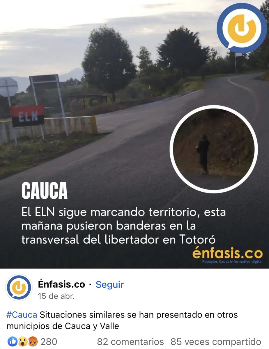 JuanCasasH's tweet photo. @petrogustavo #FactCheck Presidente, las imágenes son ciertas, no son montaje y corresponden a escenas del 15 de abril del 2023, corresponden a patrullajes del ELN en Cauca y Valle https://t.co/xbLjjyG4b1