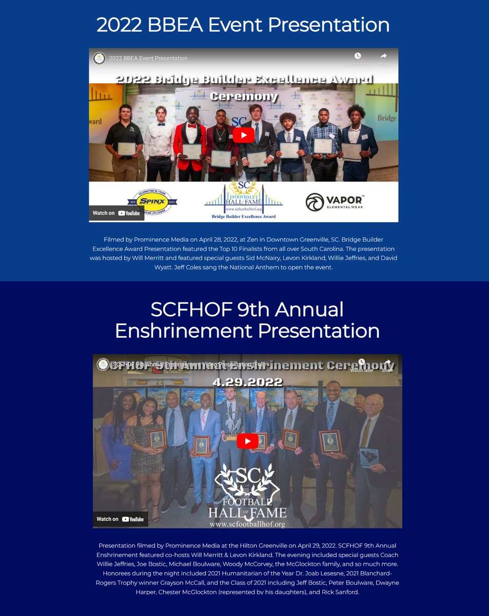 Tomorrow for the 1st time publicly we are releasing our full events from 2022! #Watch #BBEA22 #SCFHOF21 Noon- @scbridgebuilder #BBEA22 7pm- #SCFHOF21 #9thAnnual Go to scfootballhof.org to experience the #SCFHOF #LIVE!