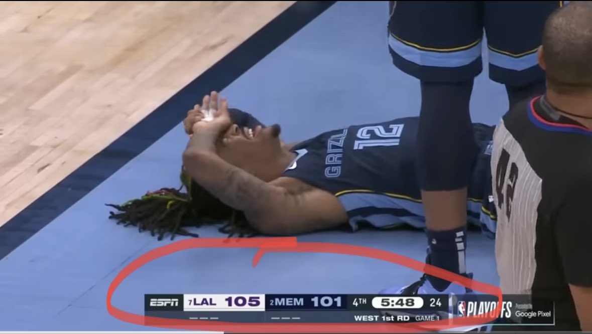 GuruLakers's tweet photo. By this point Ja had only attempted 14 shots, had 6 turnovers and 2 assists. 

Just making sure we all are aware of the facts. https://t.co/PL4hvuALFN