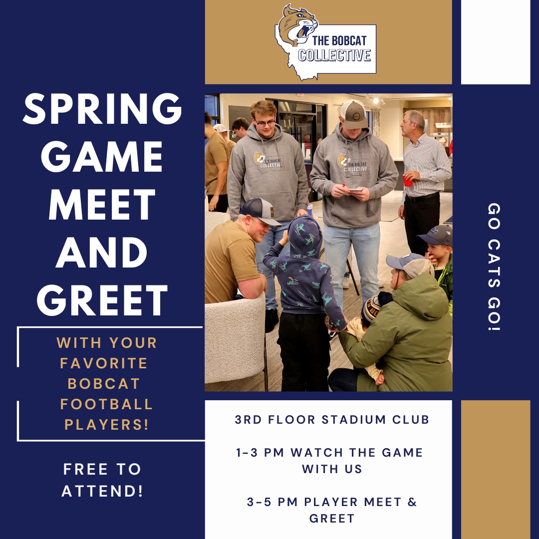 Join us for a FREE day of Bobcat football this Saturday in the 3rd floor Stadium Club during the Spring Game 🏈

Come watch the game with us and learn more about NIL! Stick around after for a meet and greet with Bobcat football players 📸✍️

#GoCatsGo | #TheBobcatCollective #NIL