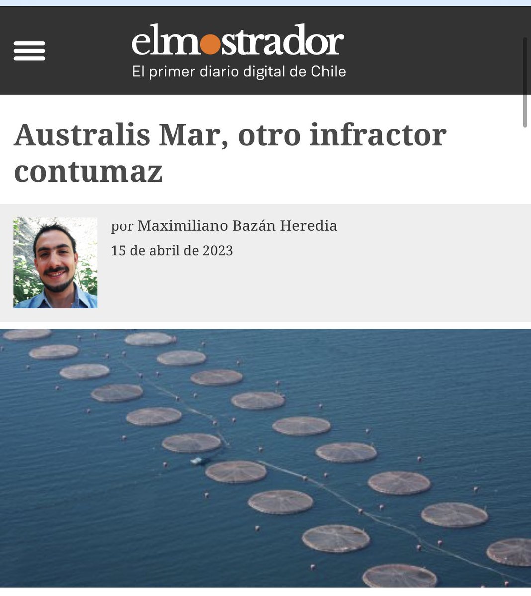 El caso de Salmonera Australis destapó la olla de la industria.
Basan sus utilidades en producir más de lo permitido , una ilegalidad.
👉🏻Es hora que funcionen las instituciones y la elite política deje de proteger infractores .
<a href="/julio_salas/">Julio Salas</a> 
Nota aquí 

m.elmostrador.cl/noticias/opini…