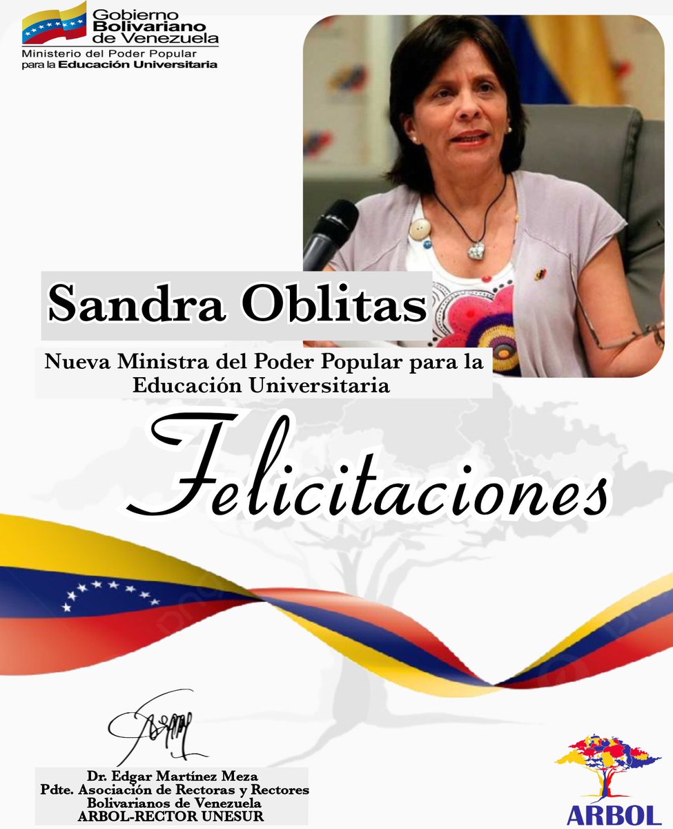 Felicitamos a la camarada Sandra Oblitas por su nombramiento como Ministra del Poder Popular para la Educación Universitaria.