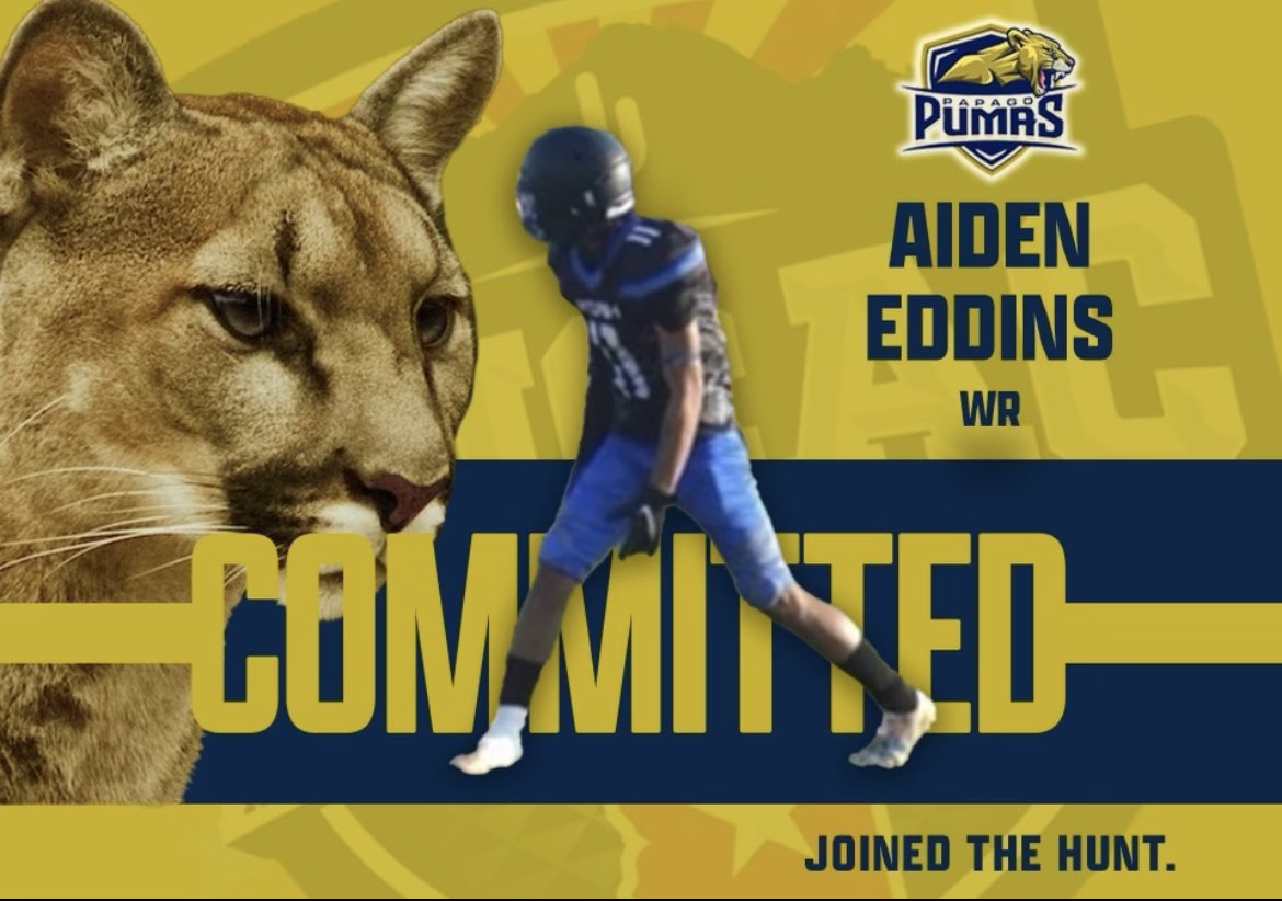 aiden eddins (@eddinsaiden) on Twitter photo I am blessed to say that i will continue playing football at the next level for the Papago Pumas <a href="/PapagoPumas/">Papago Pumas JUCO Football</a> 🔵🟡 Let’s work! <a href="/CoachBStro/">Coach Strother</a> I am blessed to say that i will continue playing football at the next level for the Papago Pumas <a href="/PapagoPumas/">Papago Pumas JUCO Football</a> 🔵🟡 Let’s work! <a href="/CoachBStro/">Coach Strother</a>