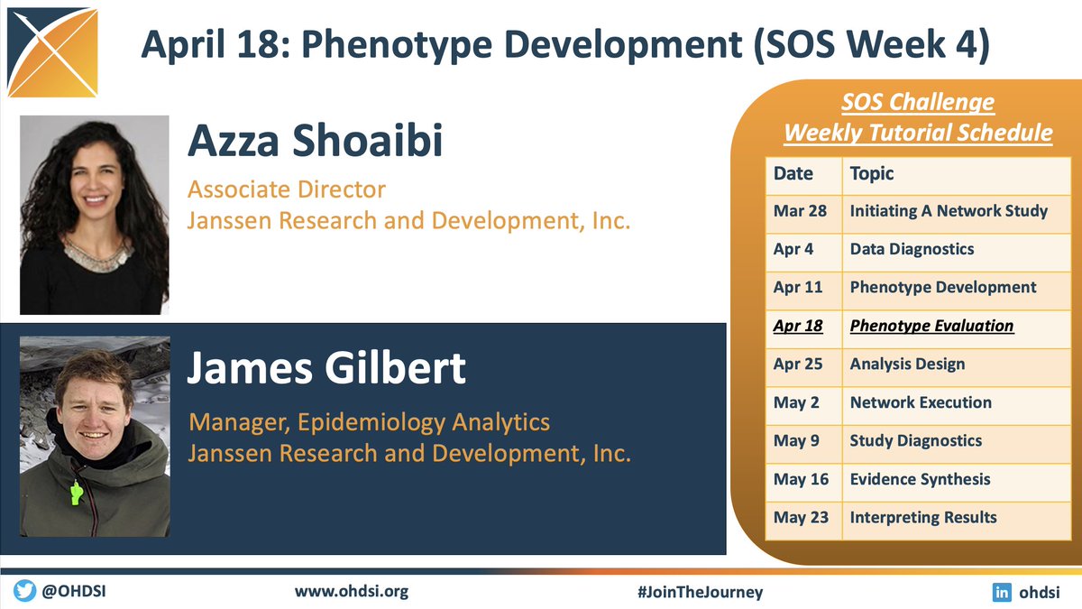 OHDSI's tweet image. #PhenotypeEvaluation is the focus for Week 5 of the #SOSChallenge

Tutorial 1 (Tue, 11 am ET) - Azza Shoaibi &amp;amp; Jamie Gilbert: bit.ly/ohdsi-communit…

Tutorial 2 (Tue, 7 pm ET) - Evan Minty &amp;amp; James Gilbert: bit.ly/40XgCf0

Home: ohdsi.org/sos-challenge/ 

#JoinTheJourney