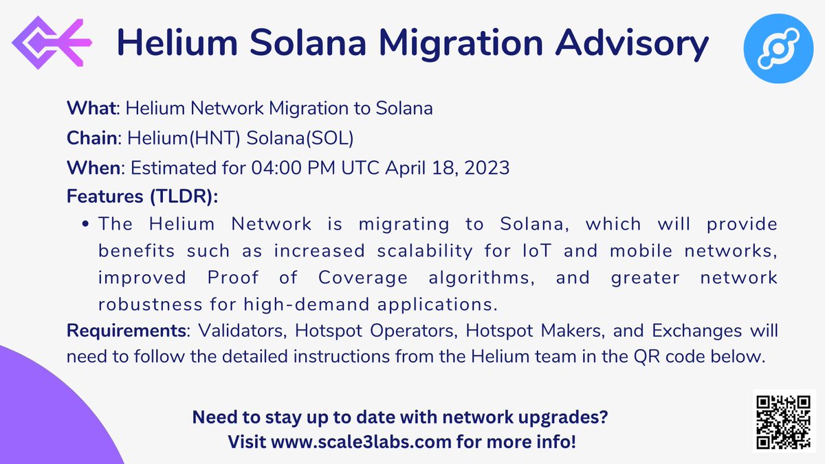 Scale3Labs's tweet photo. @helium Network will be migrating to @Solana tomorrow at 12:00 AM UTC!

Here's the scoop👇

cc: @amirhaleem $HNT $SOL #web3 #blockchain #nodes #networks #scale3 #observability #monitoring #maintenance https://t.co/iYq5zIiagM