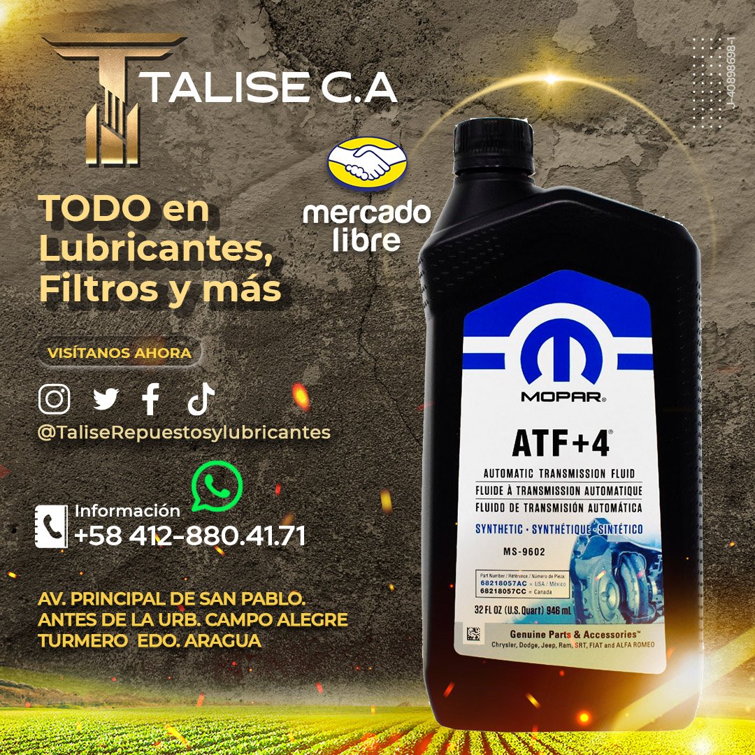 No te conformes con cualquier aceite, elige el mejor para tu vehículo, protección contra el desgaste y corrosión garantiza una larga vida de la transmisión.
Somos Tienda Física.
☎️ Contáctanos
+58 412-880.41.71
@taliserepuestosylubricantes instagram.com/p/CrBkHquNtVq/…