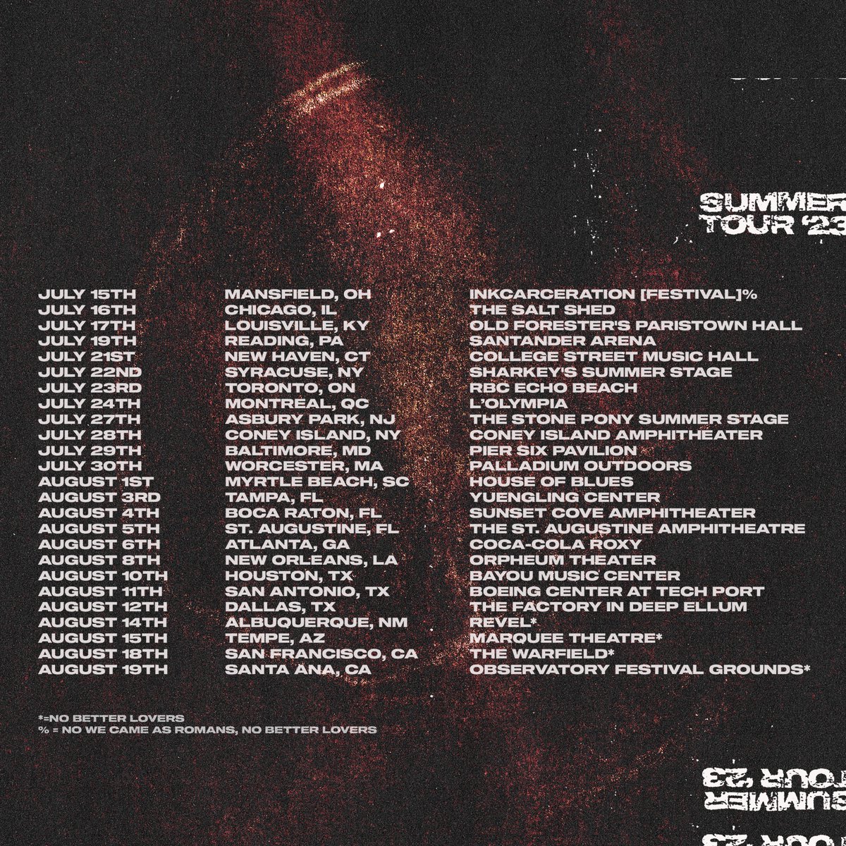 First ever co-headlining tour and woooow 😳. We’ve never toured with TGI before. We’ve never toured with WCAR before. NOBODY’s ever toured with Better Lovers before. This summer is going to be absolute insanity.

Presale starts now with code LETGO. underoath777.com/pages/tour