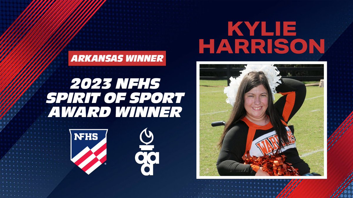 Lamar's Kylie Harrison has been named the Arkansas winner for the <a href="/NFHS_Org/">NFHS</a>'s Spirit of Sport Award!

Kylie became the first ever wheelchair athlete in Arkansas state cheer history!

ahsaa.org/article/247