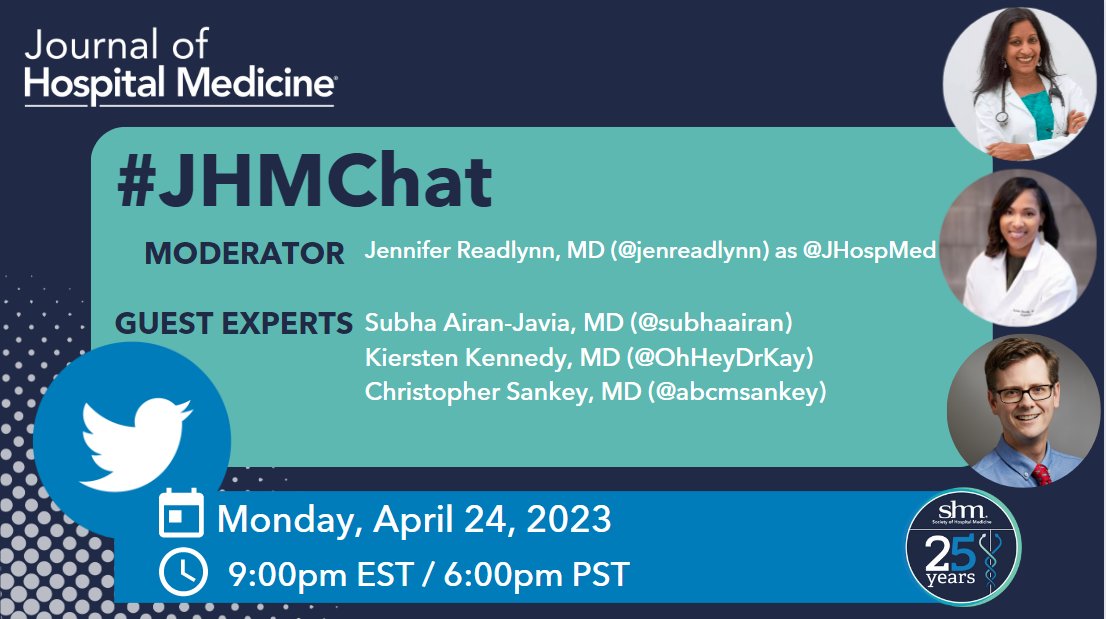 📱Join us in 1⃣ week for our next #JHMChat with @jenreadlynn as moderator Monday, 4/24 9p ET/6p PT We have incredible guest experts including @subhaairan @OhHeyDrKay @abcmsankey to discuss: Finding your niche as a generalist: S curves, not straight lines …mpublications.onlinelibrary.wiley.com/doi/10.1002/jh…