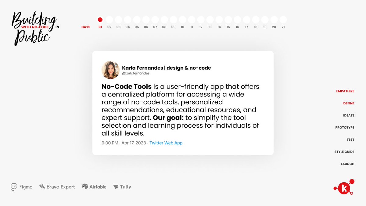 karlafernandes's tweet image. Day 1: Empathize & Define: selecting the right no-code tool is challenging in today's digital age, leading to lost productivity. No-Code Tools provides a solution. #appdev #nocode #nocodetools #buildinginpublic #empathize #define #designthinking