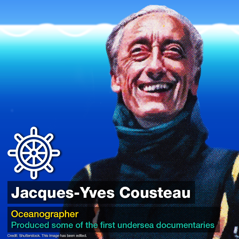 ComputerLunch's tweet photo. Jacques Cousteau’s passion for the sea introduced a generation of viewers to marine conservation and exploration. He was featured in over 120 documentaries, wrote more than 50 books, and invented many new technologies to help explore the oceans. 🤿 #GreatScientists #deepsea https://t.co/im778UyQDB