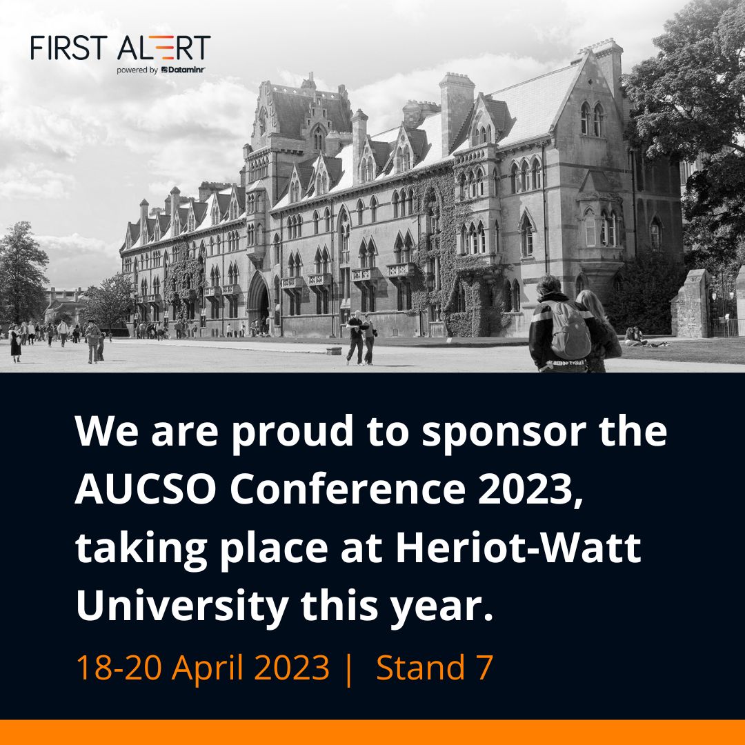 Dataminr's tweet image. Heading to the 2023 @aucso Annual Conference this week? Catch our keynote on the value of publicly available information for global risk management on 19 April. 

Visit us at stand 7 on 18-20 April at the Heriot-Watt University in Edinburgh.

#universitysecurity #AUCSO2023