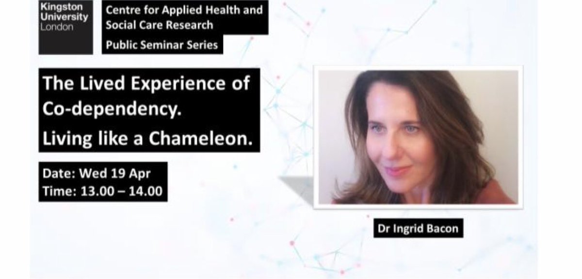 ingridbacon2's tweet photo. Expert in #MentalHealth Dr Ingrid Bacon is hosting a session looking at 20 years of co-dependency research later this month.

The presentation is part of a series of public seminars at #KingstonUni - book your place now 👇 https://t.co/yYXV86AWgb #KUResearch https://t.co/bhRZS0eUb8