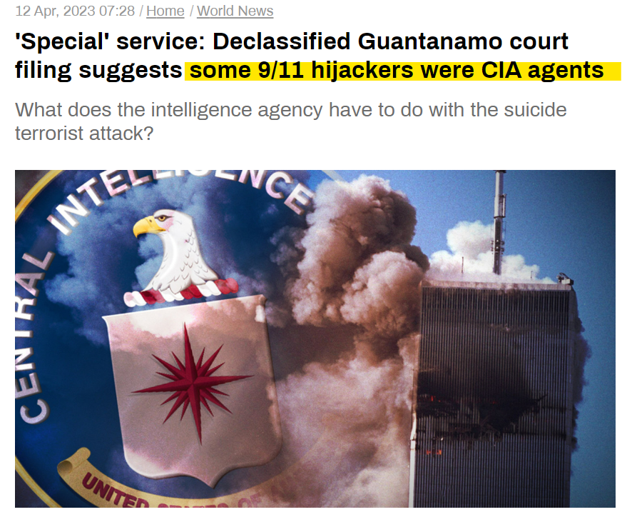 AwakenedOutlaw's tweet photo. Come again?  👀

"An explosive court filing from the Guantanamo Military Commission – a court considering the cases of defendants accused of carrying out the "9/11" terrorist attacks on New York – has seemingly confirmed the unthinkable.

...Two of the hijackers were being closely monitored by the CIA and may, wittingly or not, have been recruited by Langley long before they flew planes into the World Trade Center buildings.""

https://t.co/hw1wJ36RYW
