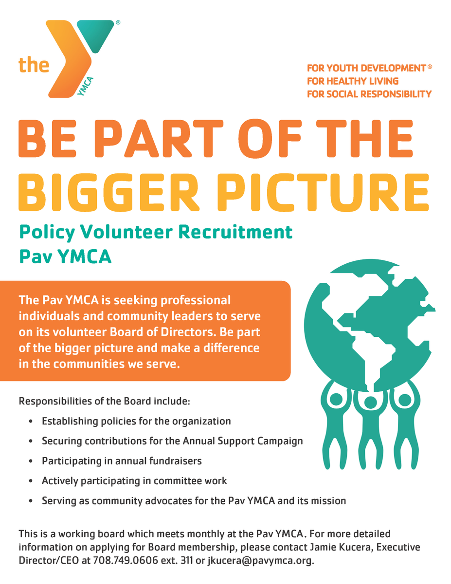 It’s National Volunteer Month &amp; the Pav YMCA wants to send a big THANK YOU to all of our heroes who make our Y strong. 🙌💪 We are currently looking for professional individuals to serve on our volunteer Board of Directors. Come be part of the bigger picture! #VolunteerMonth