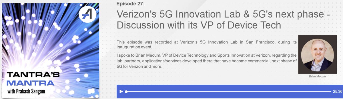 Next episode of  #TantrasMantra #podcast is out, recorded at @Verizon 's SanFrancisco #5G #Innovation Lab inauguration

bit.ly/Tantras-Mantra

@MyTechMusings talked to @brianmecum on what lab enables, apps graduated there, partners, 2nd phase of #5G for $vz & more
@ChrisMoonPR