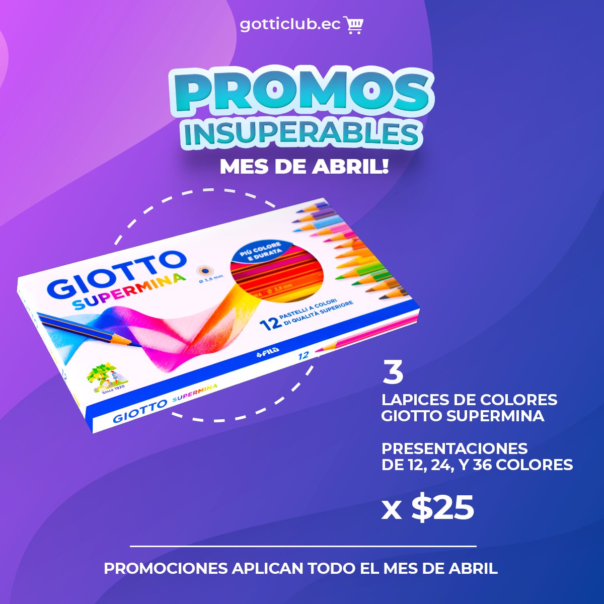 ClubGotti's tweet photo. Promos Insuperables 🤩
Con Lápices de Colores #Giotto
¡Deja volar tu imaginación ✨ y crea!
Promociones aplican todo el mes de abril

Realiza tu pedido online.
🌐 https://t.co/5Khhwre8sG
#GottiClubSuministrosEscolaresyArte #pinturas #lápices #colores #regresoaclases https://t.co/czOkb2mtVG