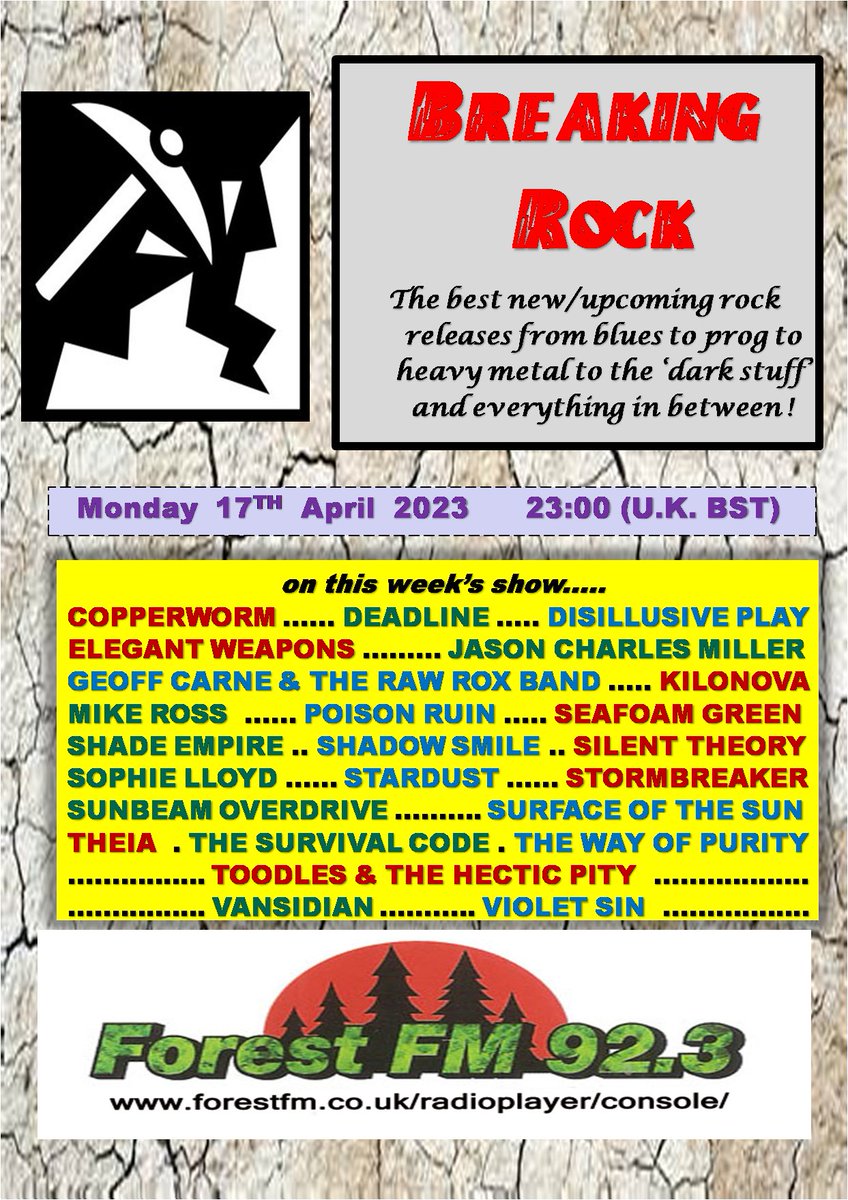 pjbreakingrock's tweet photo. Just announced! @pjbreakingrock #radioshow @ForestFM today 23:00 (UK) stream https://t.co/sjudUtZAIW feat. @musicSOTS @THEIA_uk @TheSurvivalCode @copperwormUK @ToodlesBand @GeoffCarneUK #Deadline #PoisonRuin #Stardust #SunbeamOverdrive #TheWayOfPurity #Vansidian #VioletSin + more https://t.co/qYJVhGD7pL