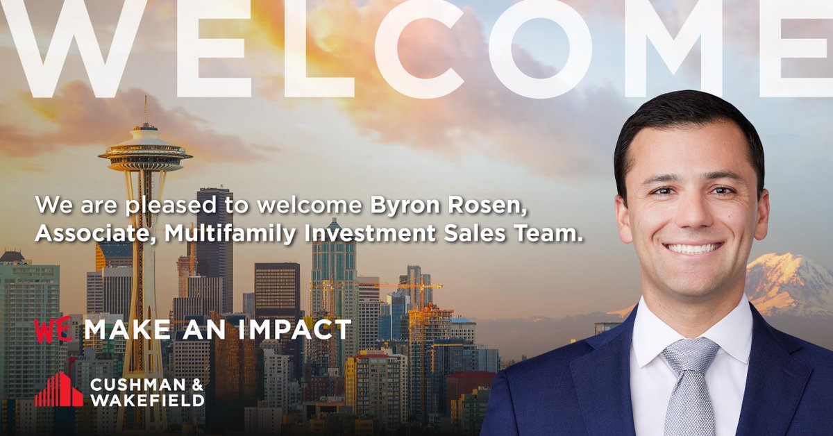 Please join us in welcoming Byron Rosen to the C&amp;W family in Greater Seattle! Byron is the newest member of our growing premier Multifamily Investment Sales team.
#CRE #Multifamily
