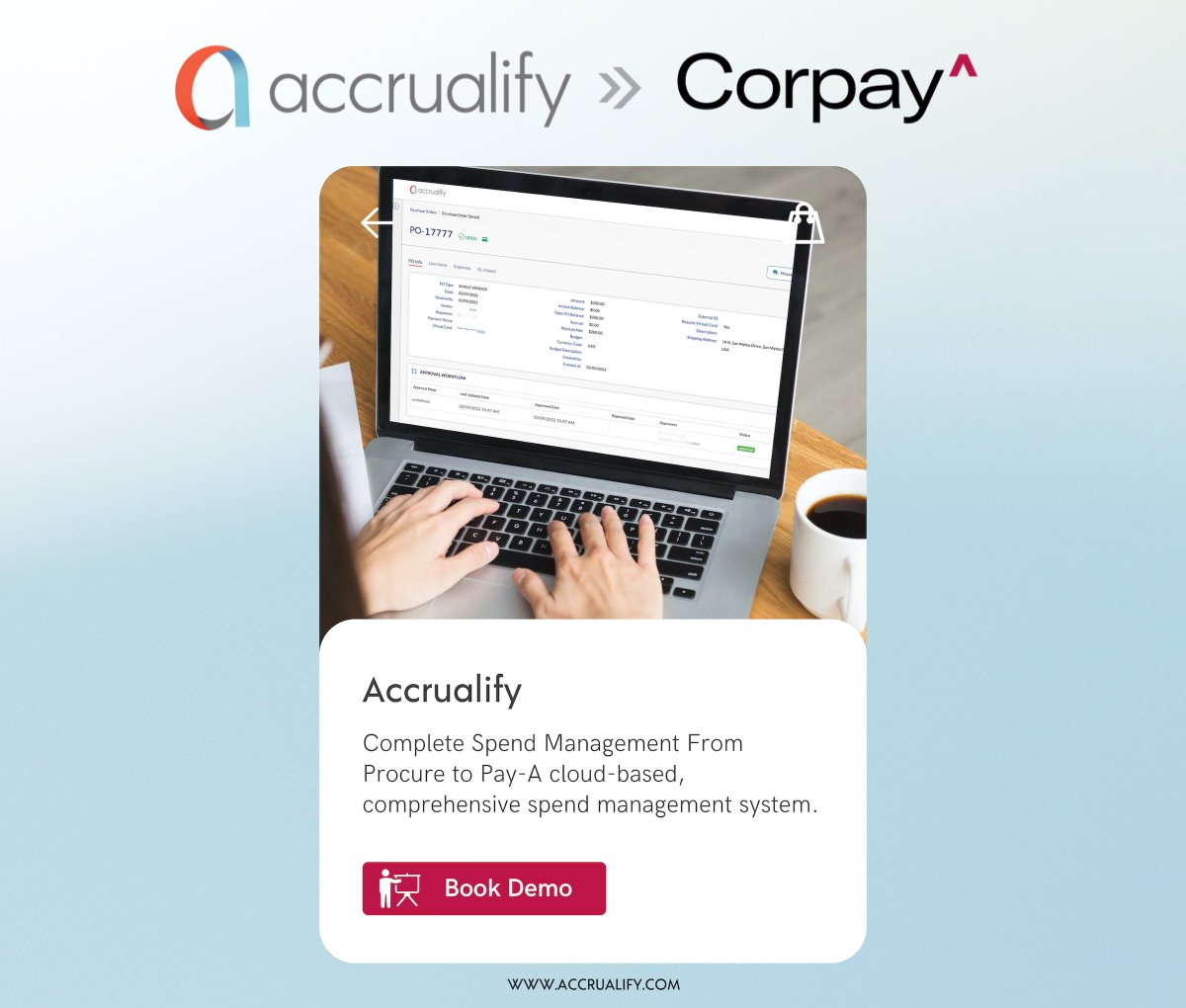 AccrualifyApp's tweet photo. Book a demo today for Accrualify’s complete procure to pay software suite! Automates, manages and tracks every aspect of corporate spend to provide a robust repository and command center for all finance teams. 

https://t.co/mE76CdotP7 https://t.co/4LFRJmhfNN