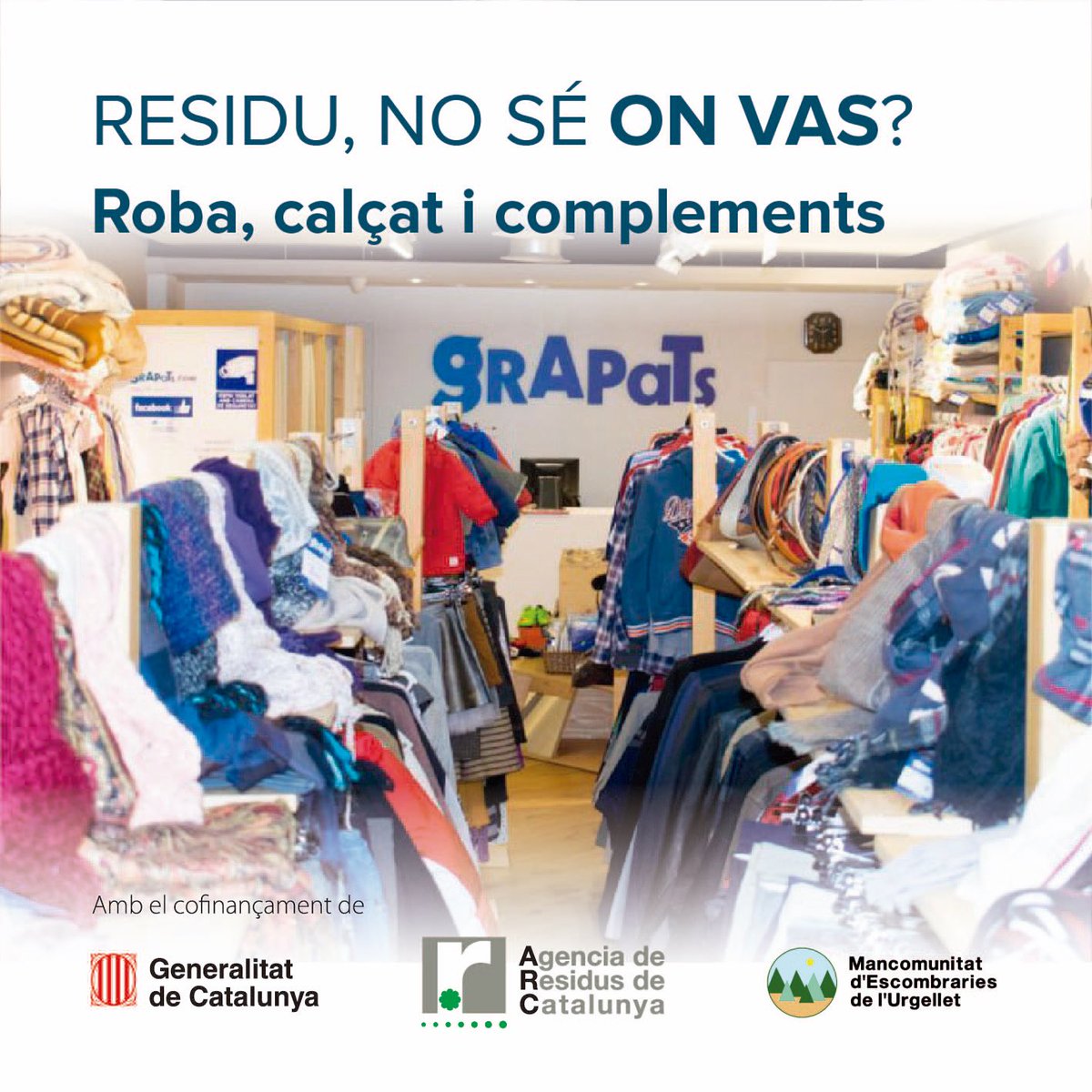 MancoUrgellet's tweet image. Càritas desenvolupa un projecte de recollida i reutilització de roba, basat en el treball voluntari i la reinserció sociolaboral. Part de la roba recollida es pot adquirir a la botiga Grapats que Càritas té a la Av Salòria, 34 de La Seu 
#cpinnovació
#selectiva
#residus