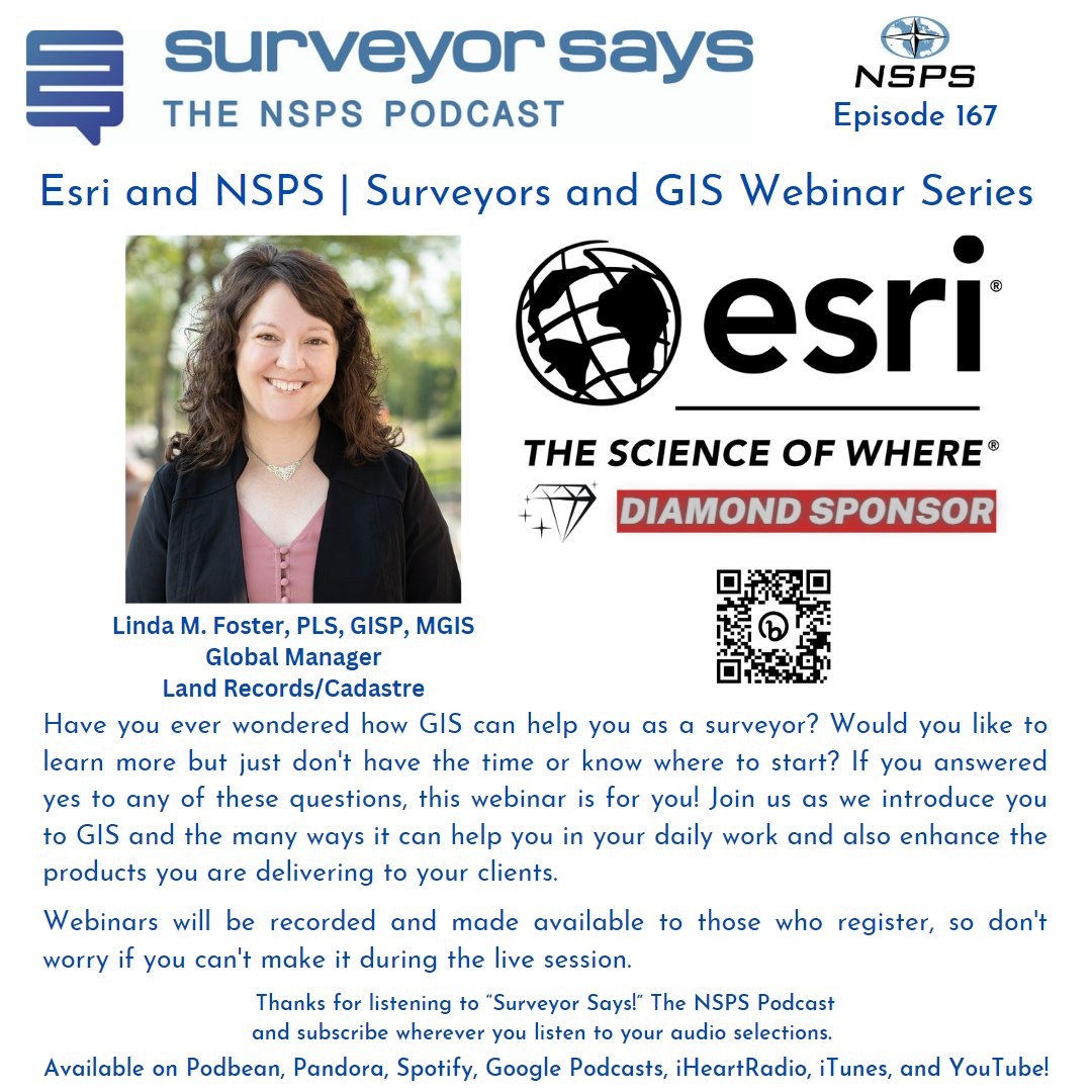 NSPSINC's tweet photo. This week's episode of "Surveyor Says!" The NSPS Podcast asks the question: have you ever wondered how GIS can help you as a surveyor?

https://t.co/WemDPeaTZ3 https://t.co/8IYB2Z1gVP