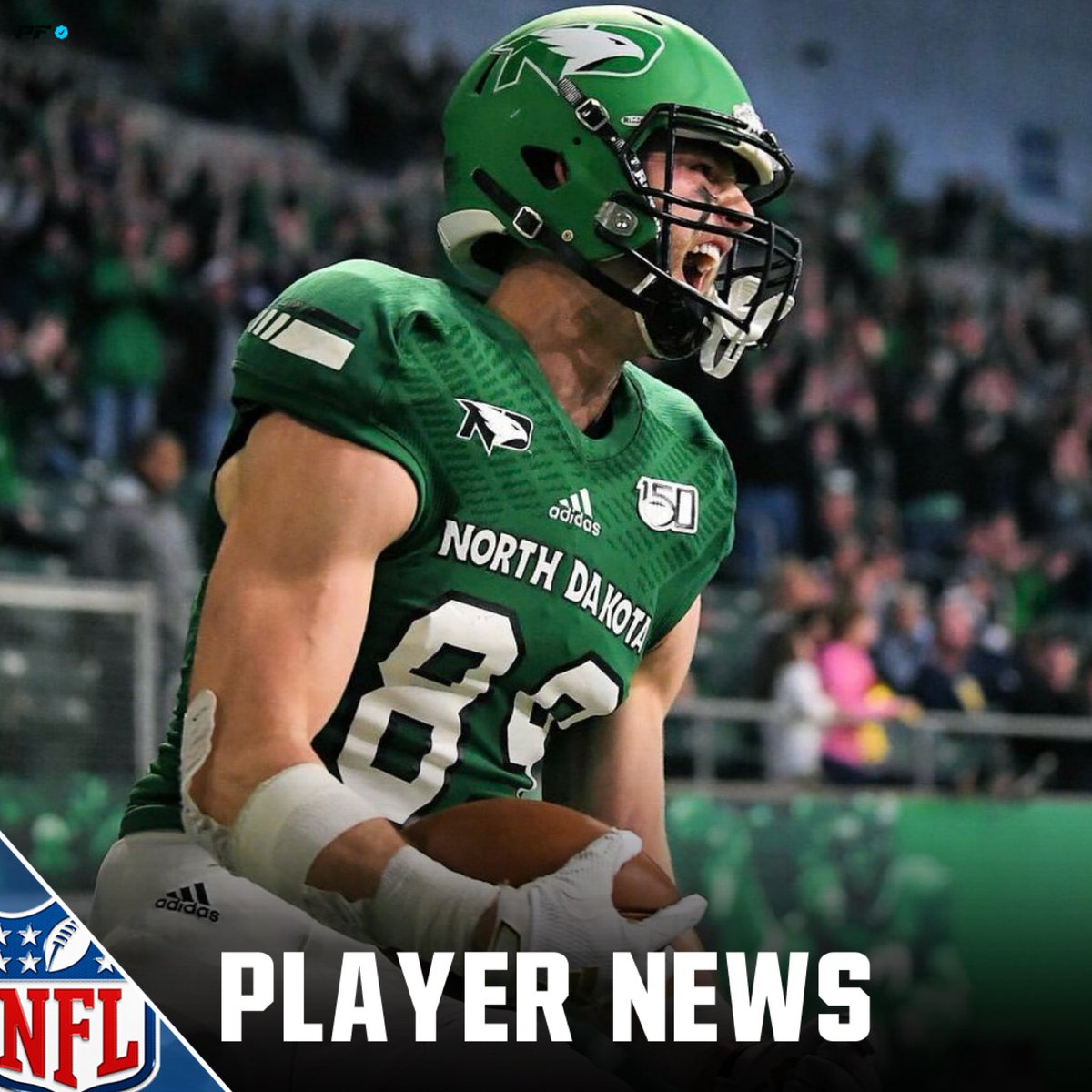 TannerPhifer's tweet photo. 🚨Draft News🚨 North Dakota WR Garett Maag has gained interest from several teams, including a zoom call with the #Chargers and their WRs coach, along with calls from the #Ravens, #Packers, #Vikings, #49ers, #Chiefs, and #Giants, per sources. 

Maag was a 5 year starter and caught 165 passes for 2,247 Yards and 19 TDs. 

Maag stands at a healthy 6’4”, 210 Lbs and recorded a 40.50” vertical which would’ve tied him for 2nd place among all WRs at the NFL combine. His 6.9 3-cone drill would’ve tied him for 3rd out of all WRs at the NFL combine, with a still very impressive 4.49 40-Yard dash. 

Maag is a 💎 in the draft this year and is a late round projection, but his stock is rising with teams calling. @MaagGarett @UNDsports