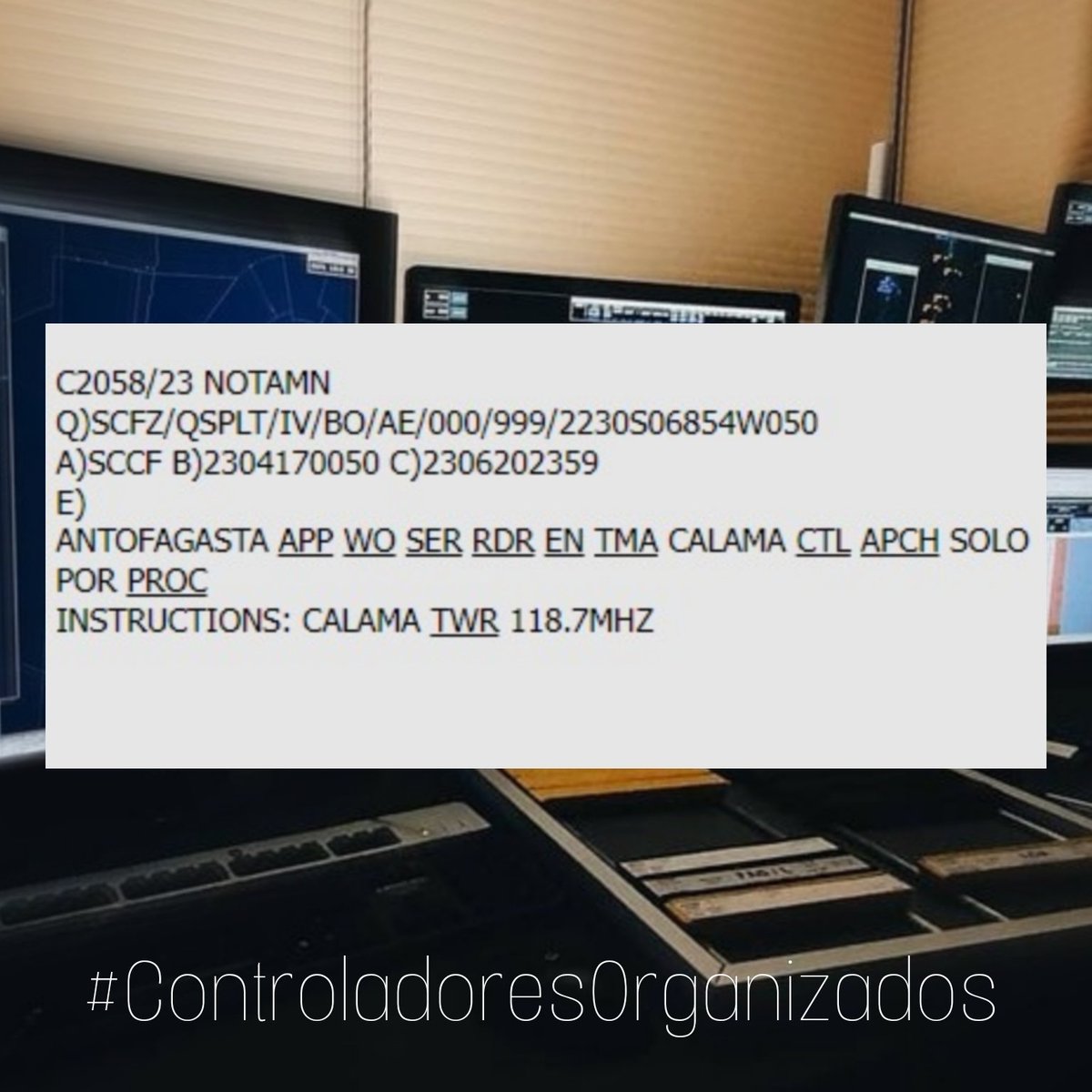 ColegioATCChile's tweet photo. Sabía usted que en Calama debido a falla de los sistemas de comunicaciones, el control de los aviones se realiza desde Iquique , quienes no pueden ocupar todas las herramientas con que se cuenta para la seguridad de las aeronaves

#ControladoresOrganizados https://t.co/drvIWxc3wp