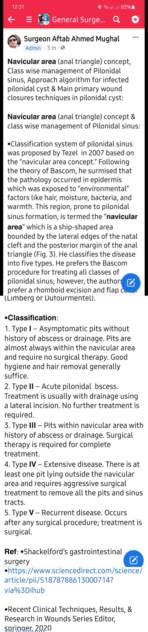 DR AFTAB AHMED on X: 𝗡𝗮𝘃𝗶𝗰𝘂𝗹𝗮𝗿 𝗮𝗿𝗲𝗮 (anal triangle) concept,  Class wise management of Pilonidal sinus, Approach algorithm for infected pilonidal  cyst & Main primary wound closures techniques in pilonidal cyst: Ref