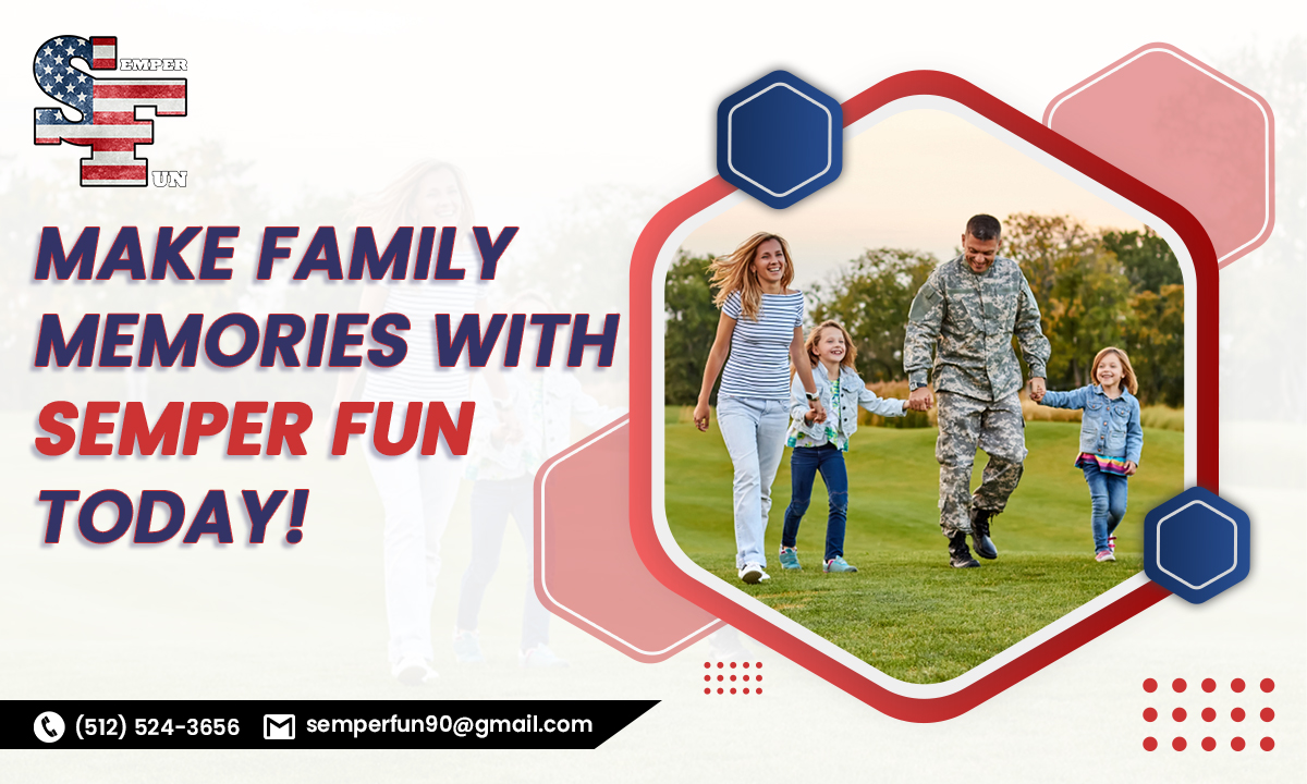 Join Semper Fun today for family fun! Our network connects military families for enduring memories and friendships.    For more information  contact this number (512) 524-3656 .

#communitysupport #semperfun #militaryappreciation #supportourmilitary #enhancingwellbeing