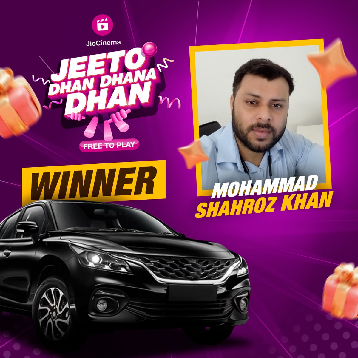 HotstarReality's tweet photo. Our #JeetoDhanDhanaDhan winner from #MIvKKR, to win a car, is - Mohammad Shahroz Khan 🥳

You can win too! 😎

Switch to portrait mode, answer a simple question before every over, and stand a chance to win a 🚘 and exciting prizes! 😍

T&amp;Cs apply, 18+ only

#IPLonJioCinema https://t.co/8C2S1uilCd