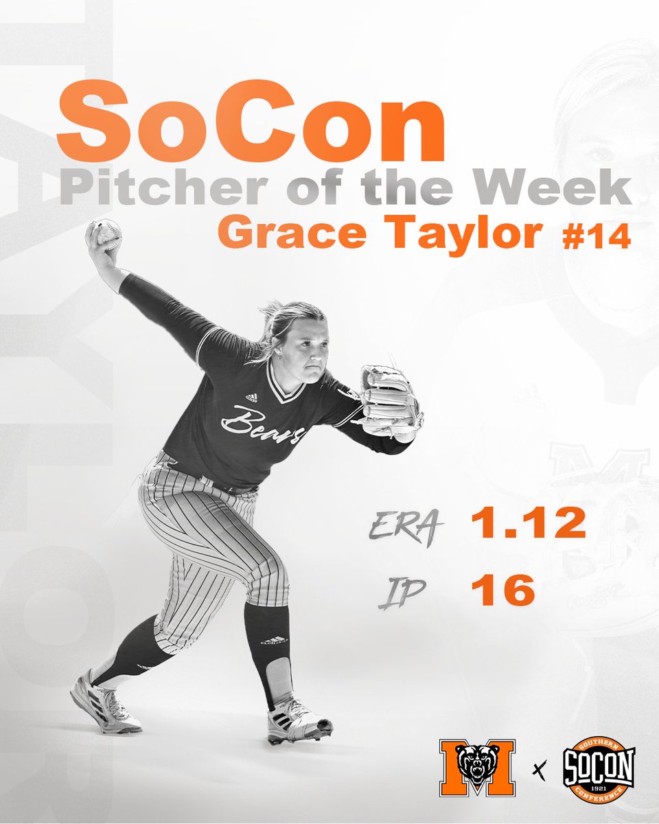 So proud of our very own Grace Taylor being named SoCon Pitcher of the Week🐻🔥
<a href="/SoConSports/">The Southern Conference</a> x <a href="/MercerBears/">Mercer Bears</a> 

#RoarTogether  | #MUS | #GoBears