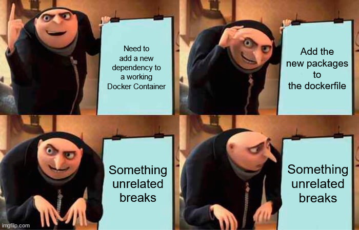 adinkratech's tweet photo. Desk, meet head.

#docker #memes #ros2 #opencv https://t.co/VMRbU3loEW