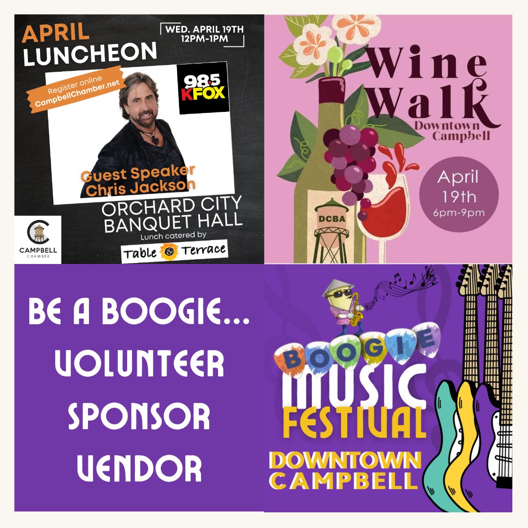 Chamber Enews for the Week of April 17th through April 21st, 2023

🍽️ Luncheon This Wednesday-Registration Closed Today at 5pm
🍷Wine Walk This Wednesday-Tickets Still Available
🕺🏻Promote Your Business at Boogie with a Festival Sponsorship

Get more in
conta.cc/41eSwNb