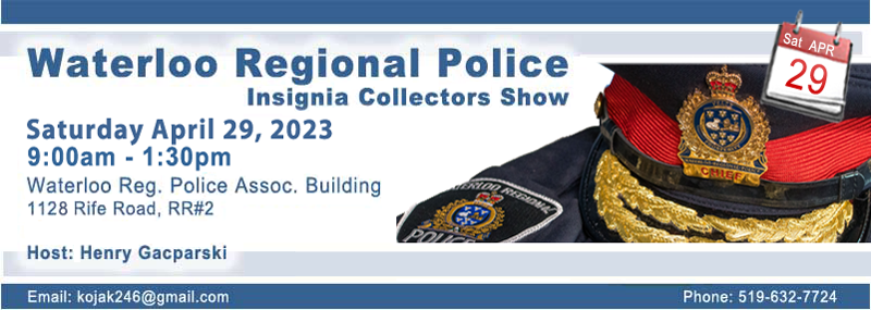 Contact_CPICA's tweet photo. The #Waterloo Regional #Police Insignia #Collectors show is coming up on Sat April 29, 2023.  Be sure to mark your calendars as Henry always hosts a great show. Please retweet to spread the word!  #CPICA https://t.co/Rdyl0Aqtci