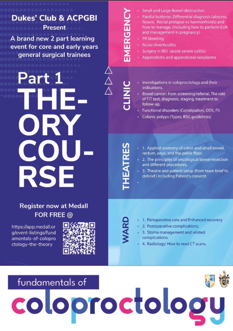 📣 Calling surgical trainees!!! 📣

Book your place on the FREE @acpgbi Fundamentals of Coloproctology Theory Course! 

Live 5th June 2023 and On Demand!

Book via the <a href="/MedAllApp/">MedAll</a> link:
app.medall.org/event-listings…

#painfulbottoms #periopcare #clinictips #survivetheoncall